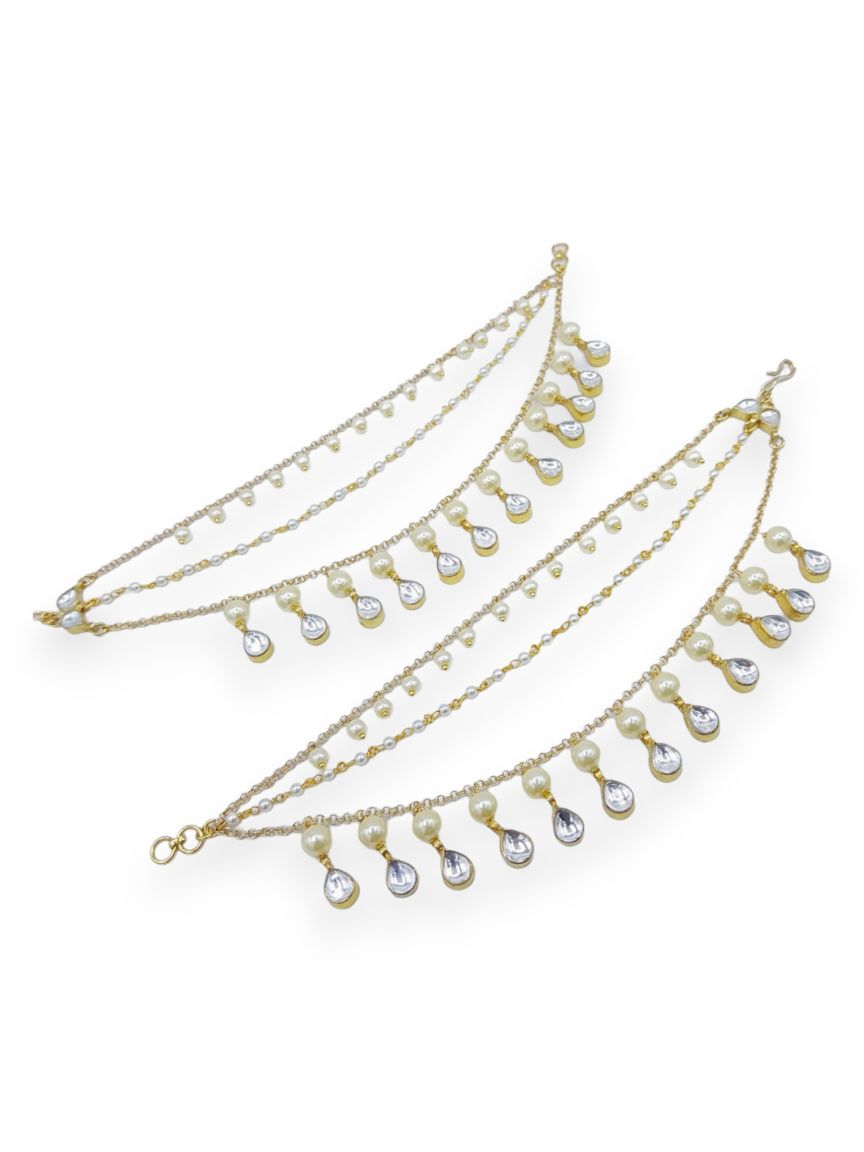 EAR CHAIN IN JADAU KUNDAN STYLE | DESIGN - 23281