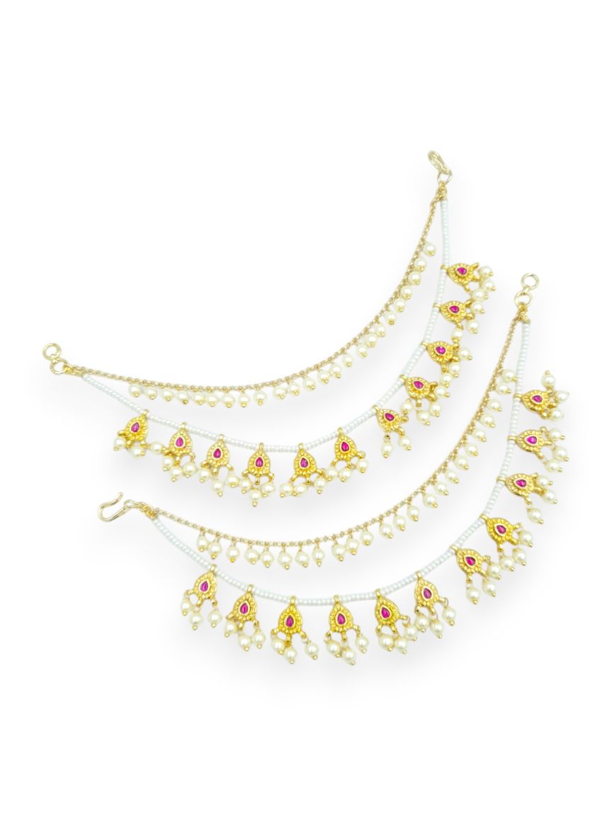 EAR CHAIN IN JADAU KUNDAN STYLE | DESIGN - 23605