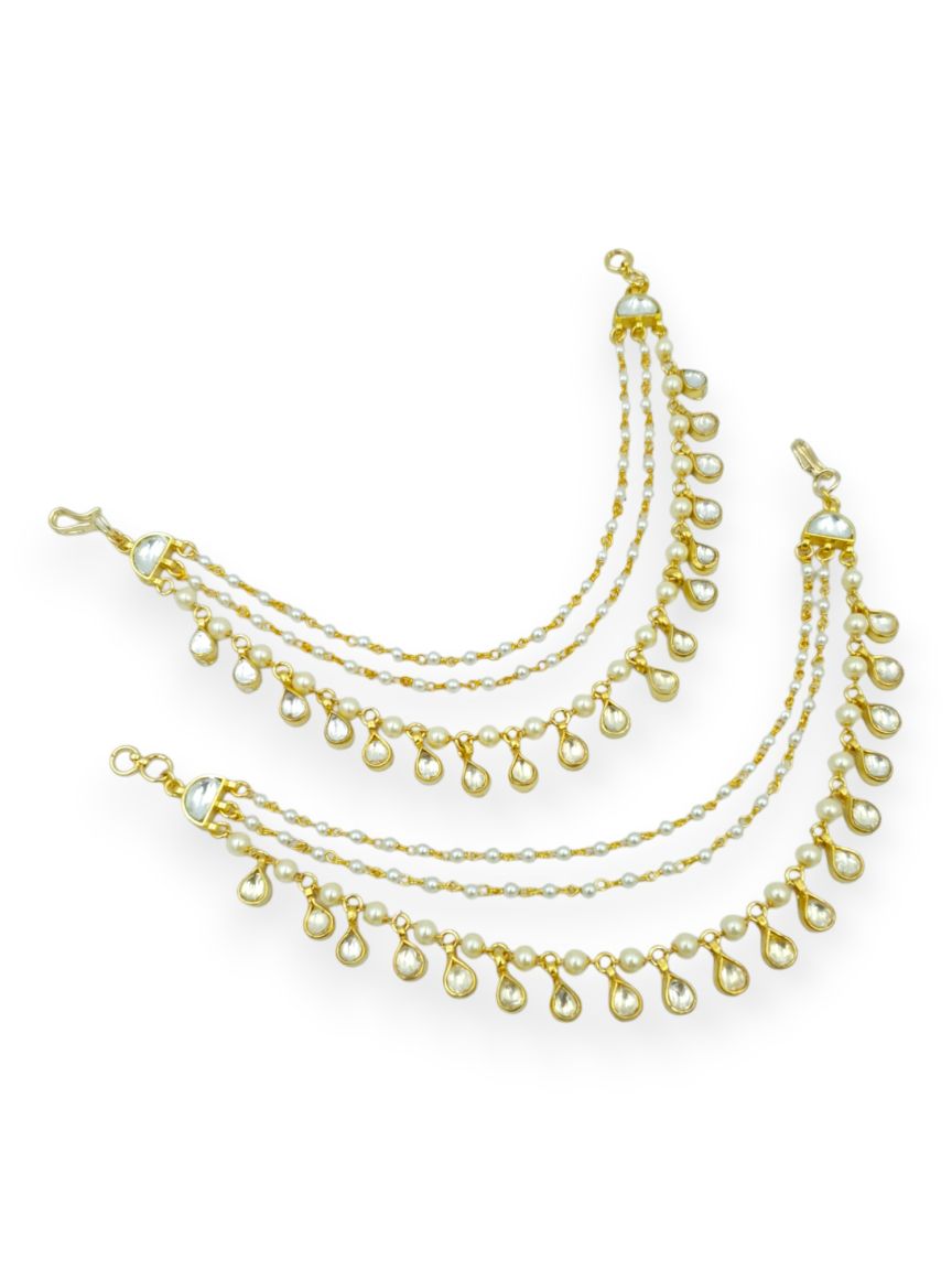EAR CHAIN IN JADAU KUNDAN STYLE | DESIGN - 23640