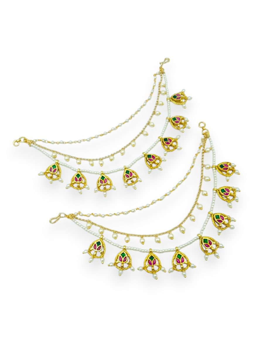 EAR CHAIN IN JADAU KUNDAN STYLE | DESIGN - 23656