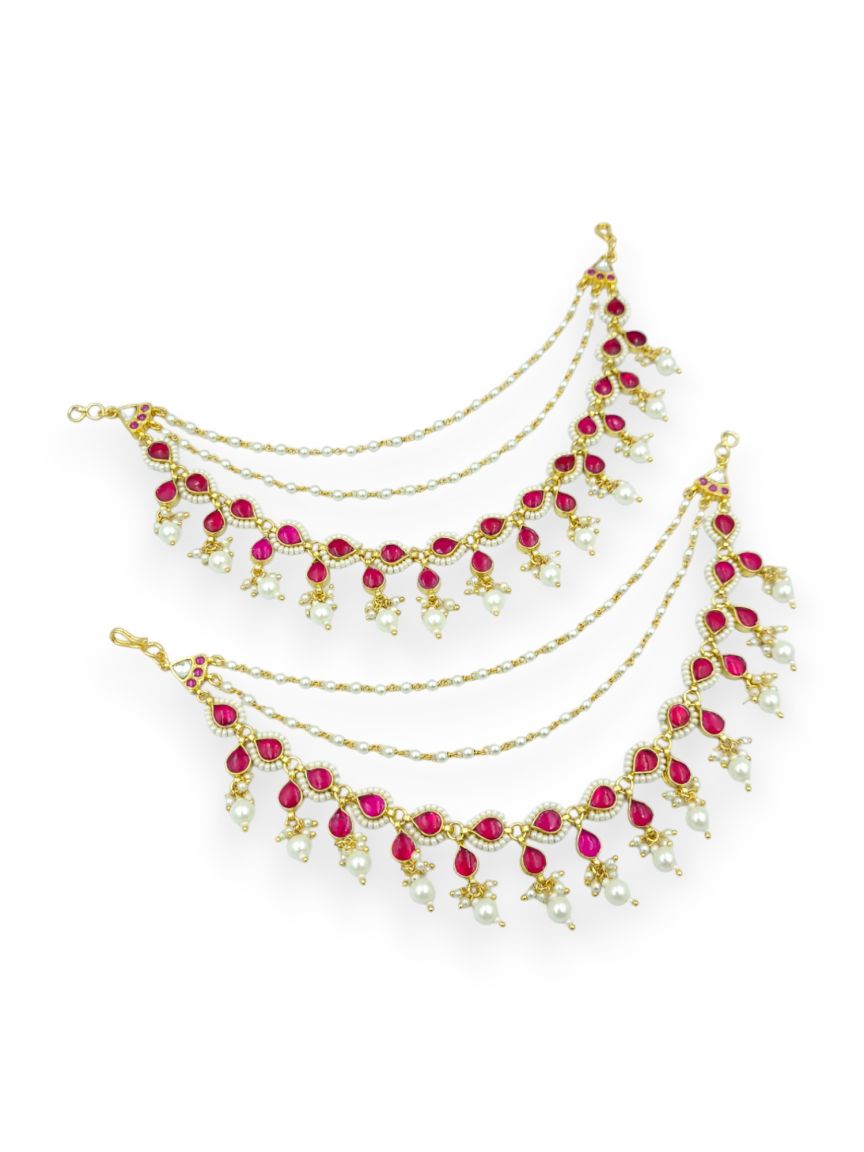 EAR CHAIN IN JADAU KUNDAN STYLE | DESIGN - 23859