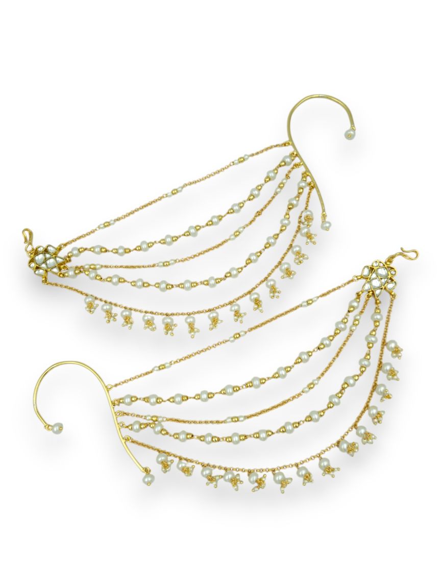EAR CHAIN IN JADAU KUNDAN STYLE | DESIGN - 24055