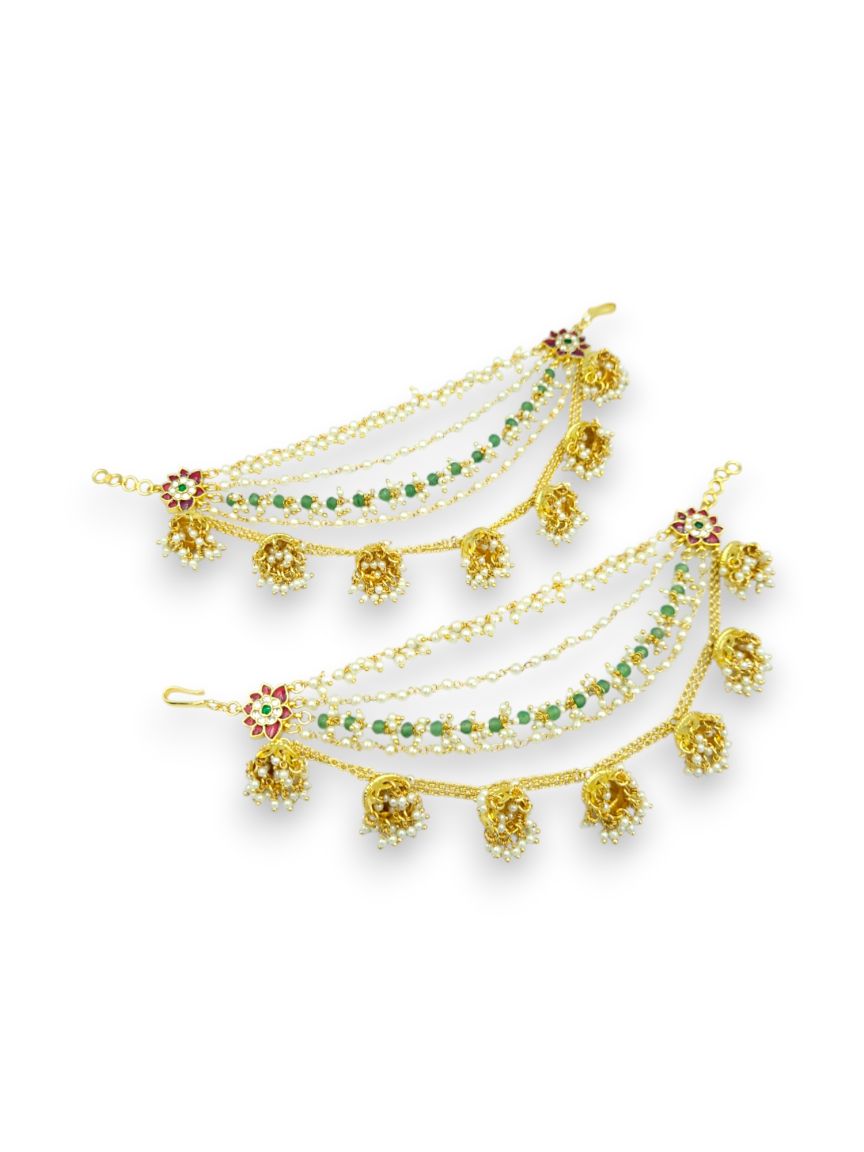 EAR CHAIN IN JADAU KUNDAN STYLE | DESIGN - 24279