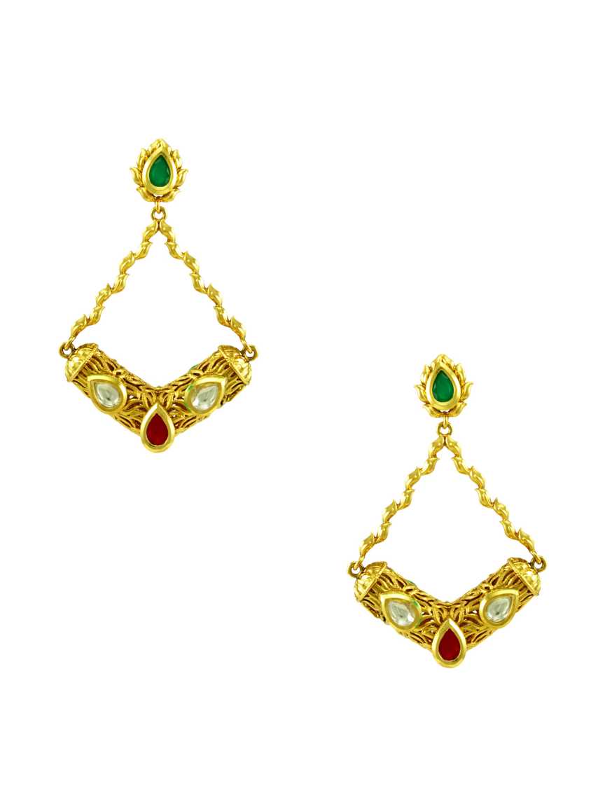 EARRING in CHECKERED POLKI Style | Design - 14992