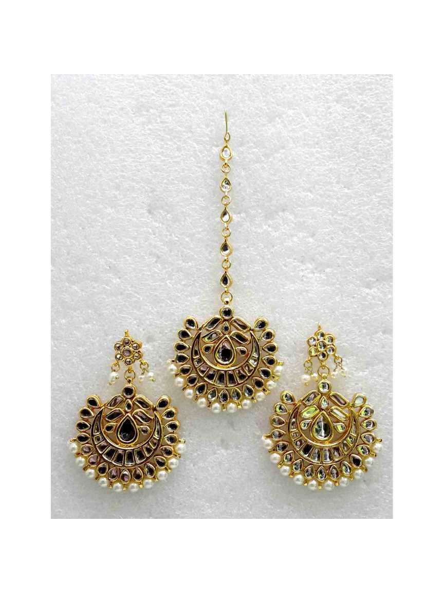 EARRINGS WITH TIKA in JADAU KUNDAN Style | Design - 13734
