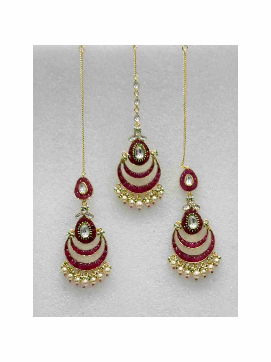 EARRINGS WITH TIKA in JADAU KUNDAN Style | Design - 14657