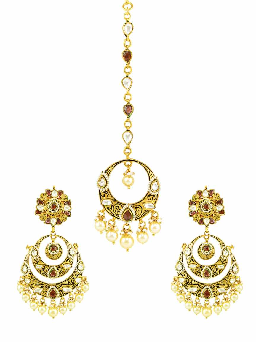 EARRINGS WITH TIKA in JADAU KUNDAN Style | Design - 15053