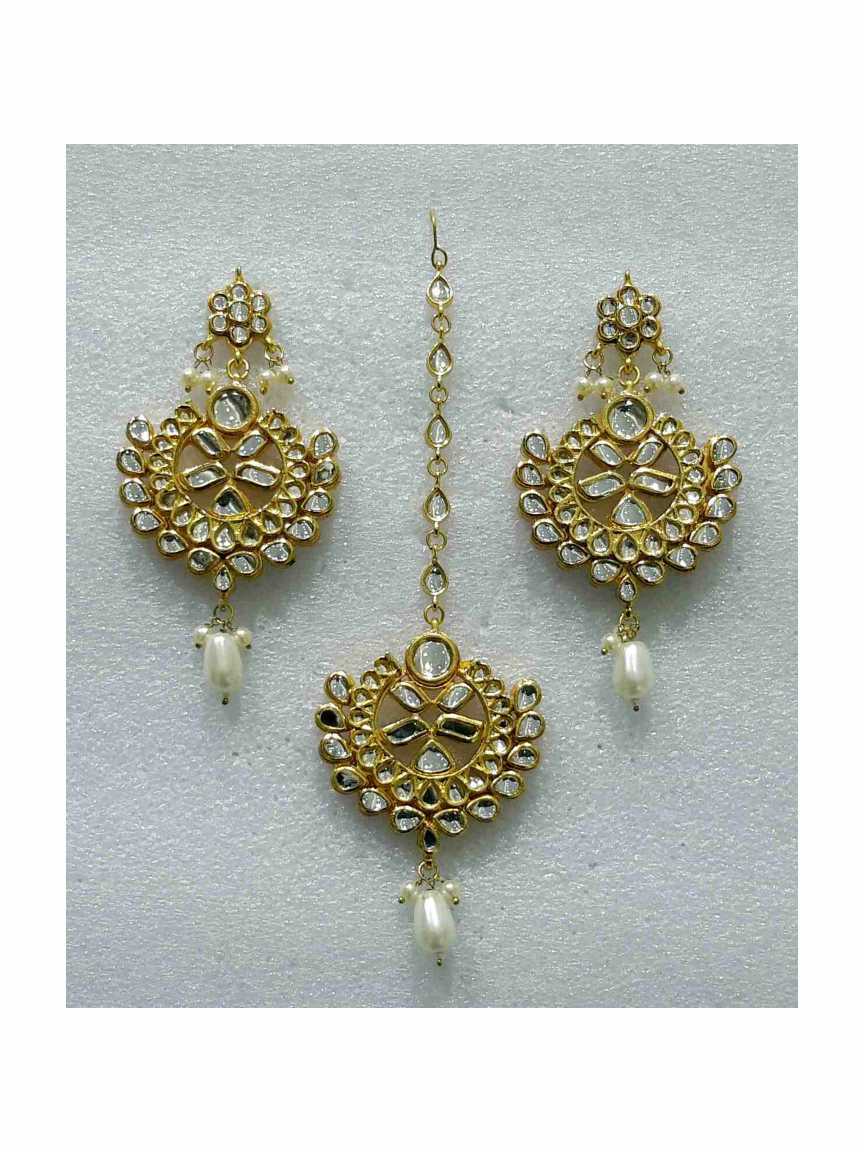 EARRINGS WITH TIKA in JADAU KUNDAN Style | Design - 15288