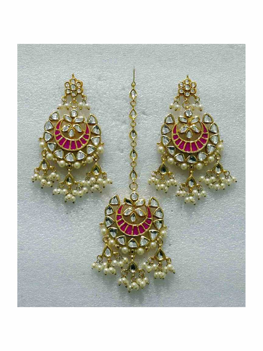 EARRINGS WITH TIKA in JADAU KUNDAN Style | Design - 15302
