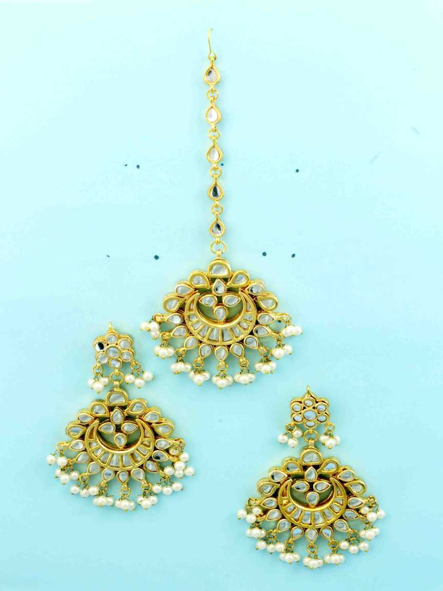EARRINGS WITH TIKA in JADAU KUNDAN Style | Design - 16268