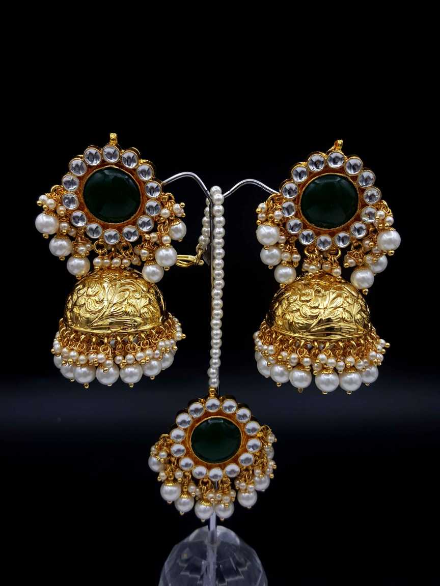 EARRINGS WITH TIKA in JADAU KUNDAN Style | Design - 19530