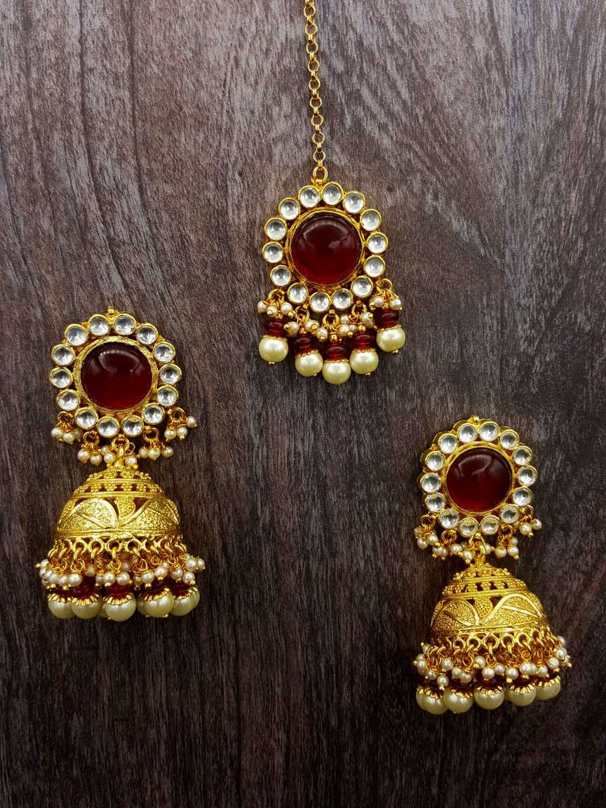 EARRINGS WITH TIKA in JADAU KUNDAN Style | Design - 20373