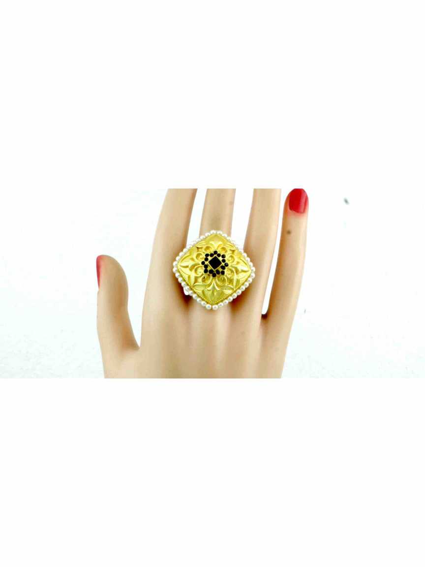 FINGER RING in CHECKERED POLKI Style | Design - 12978