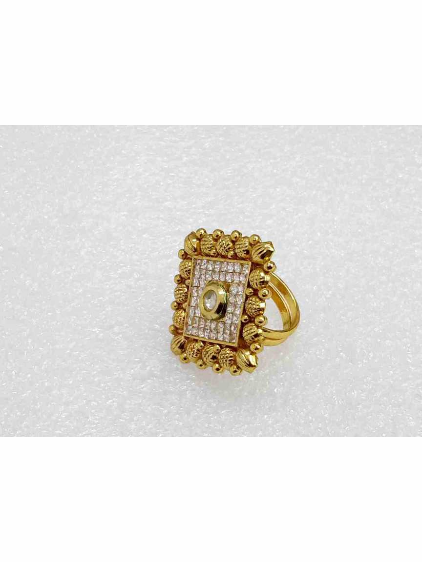 FINGER RING in CHECKERED POLKI Style | Design - 14102