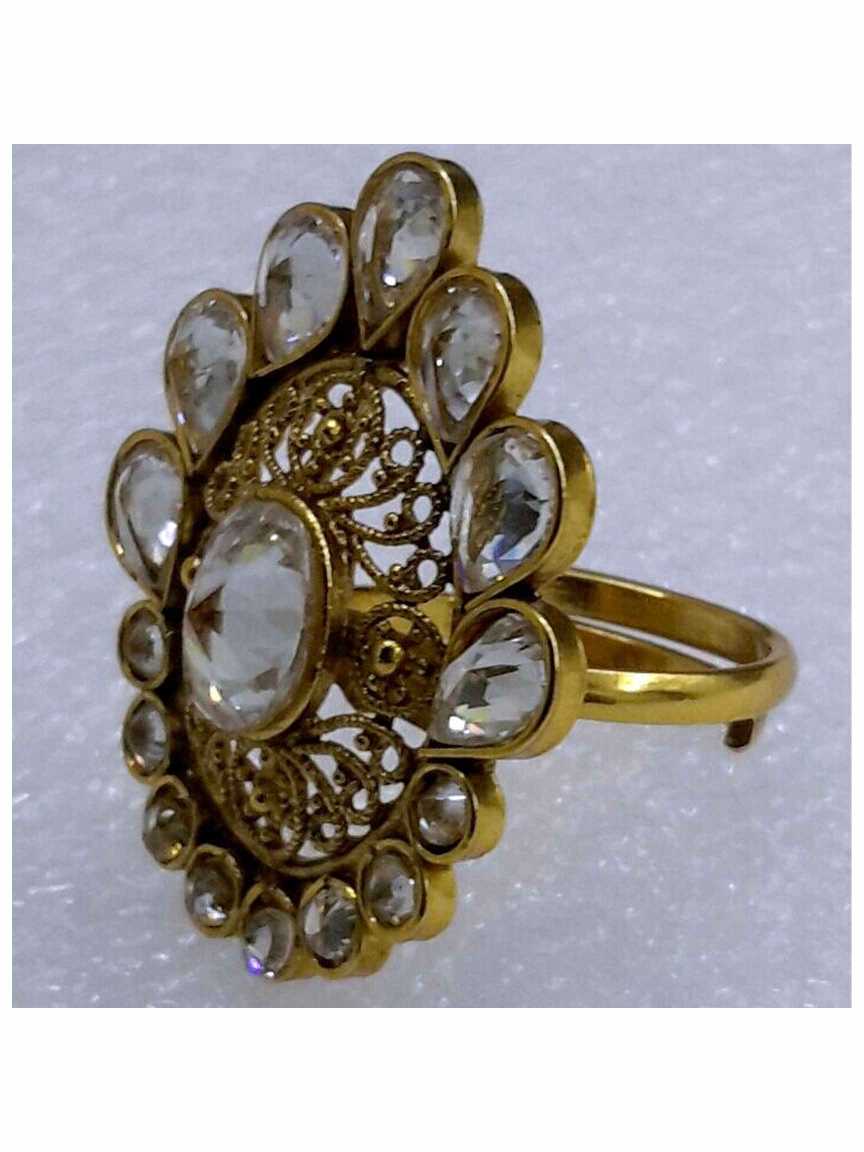 FINGER RING in CHECKERED POLKI Style | Design - 14216