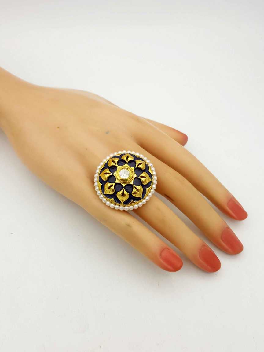 FINGER RING in CHECKERED POLKI Style | Design - 19135