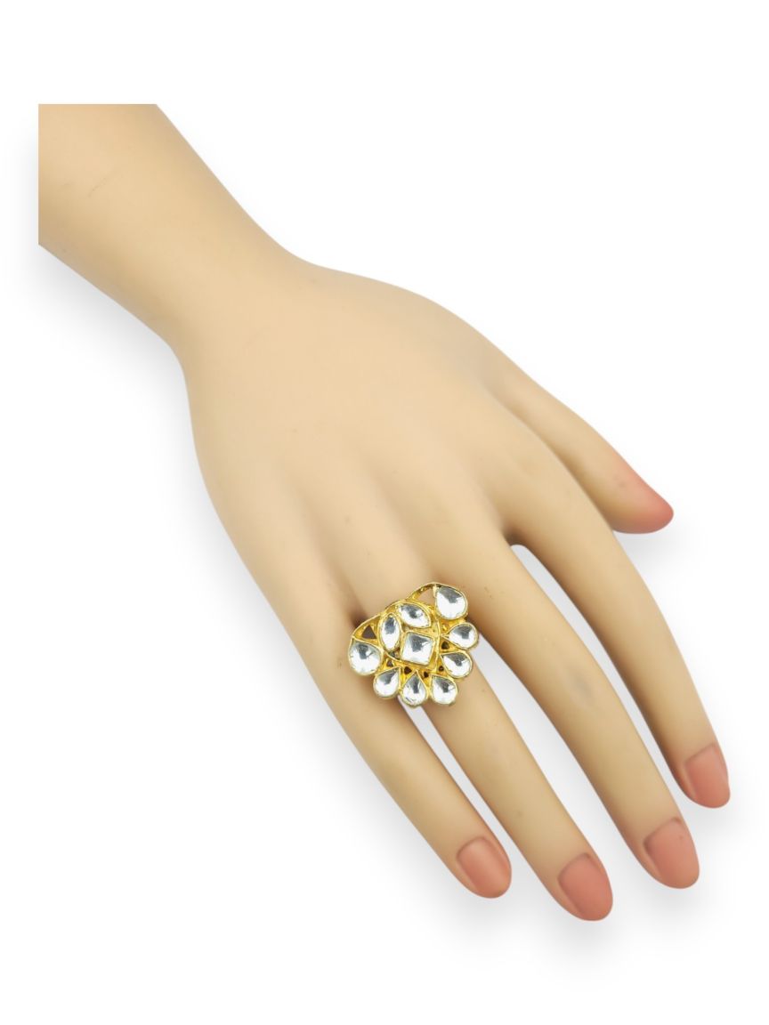 FINGER RING IN JADAU KUNDAN STYLE | DESIGN - 23942