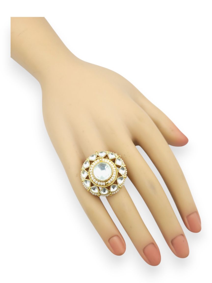 FINGER RING IN JADAU KUNDAN STYLE | DESIGN - 23943