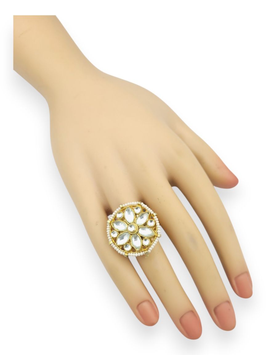 FINGER RING IN JADAU KUNDAN STYLE | DESIGN - 23944