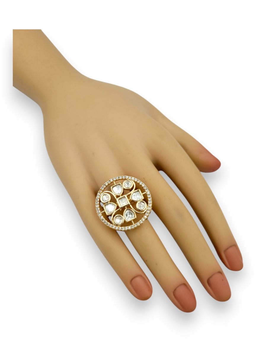 FINGER RING IN VILANDI KUNDAN STYLE | DESIGN - 24063