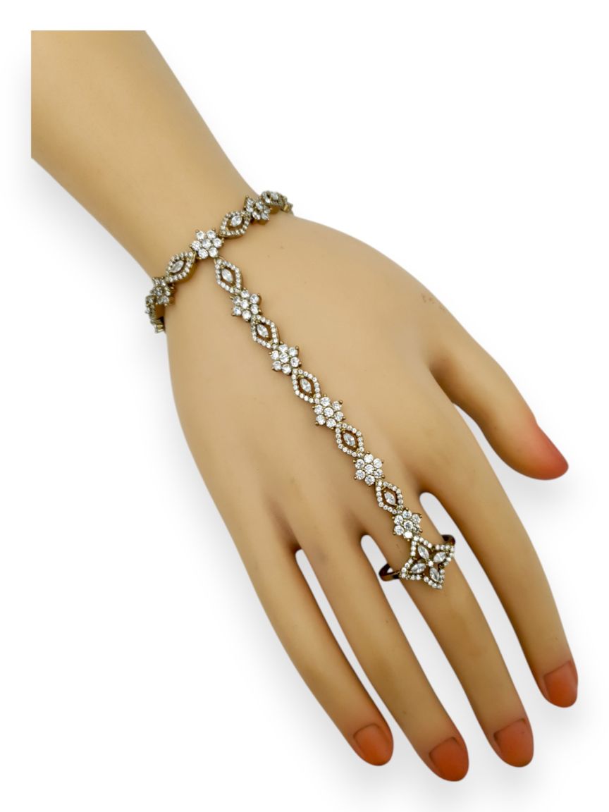 HAATH PANJA PHOOL IN CZ AD AMERICAN DIAMOND STYLE | DESIGN - 23786