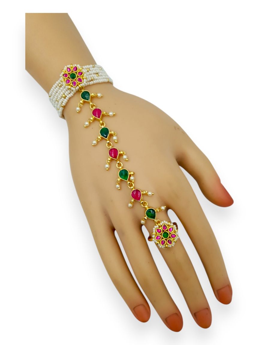 HAATH PANJA PHOOL IN JADAU KUNDAN STYLE | DESIGN - 23712