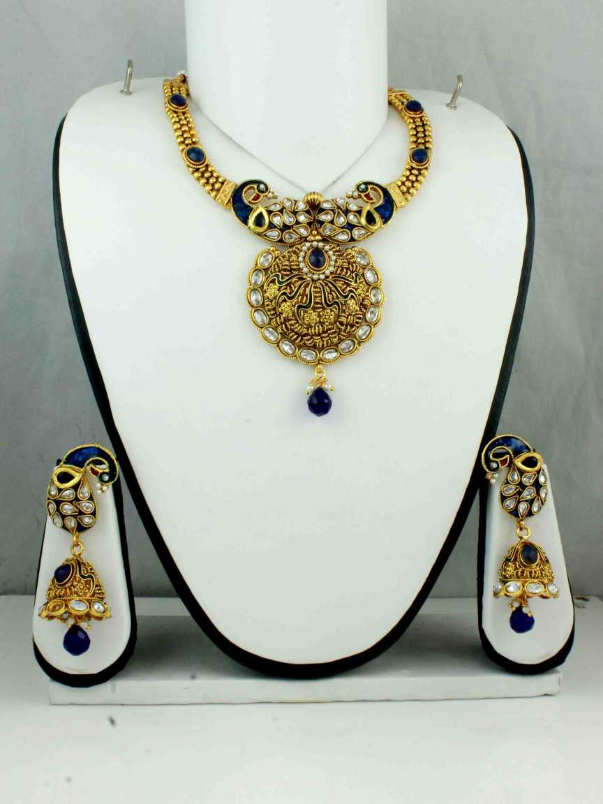 checkered_polki-necklace_earring-NLCK10681BLHG