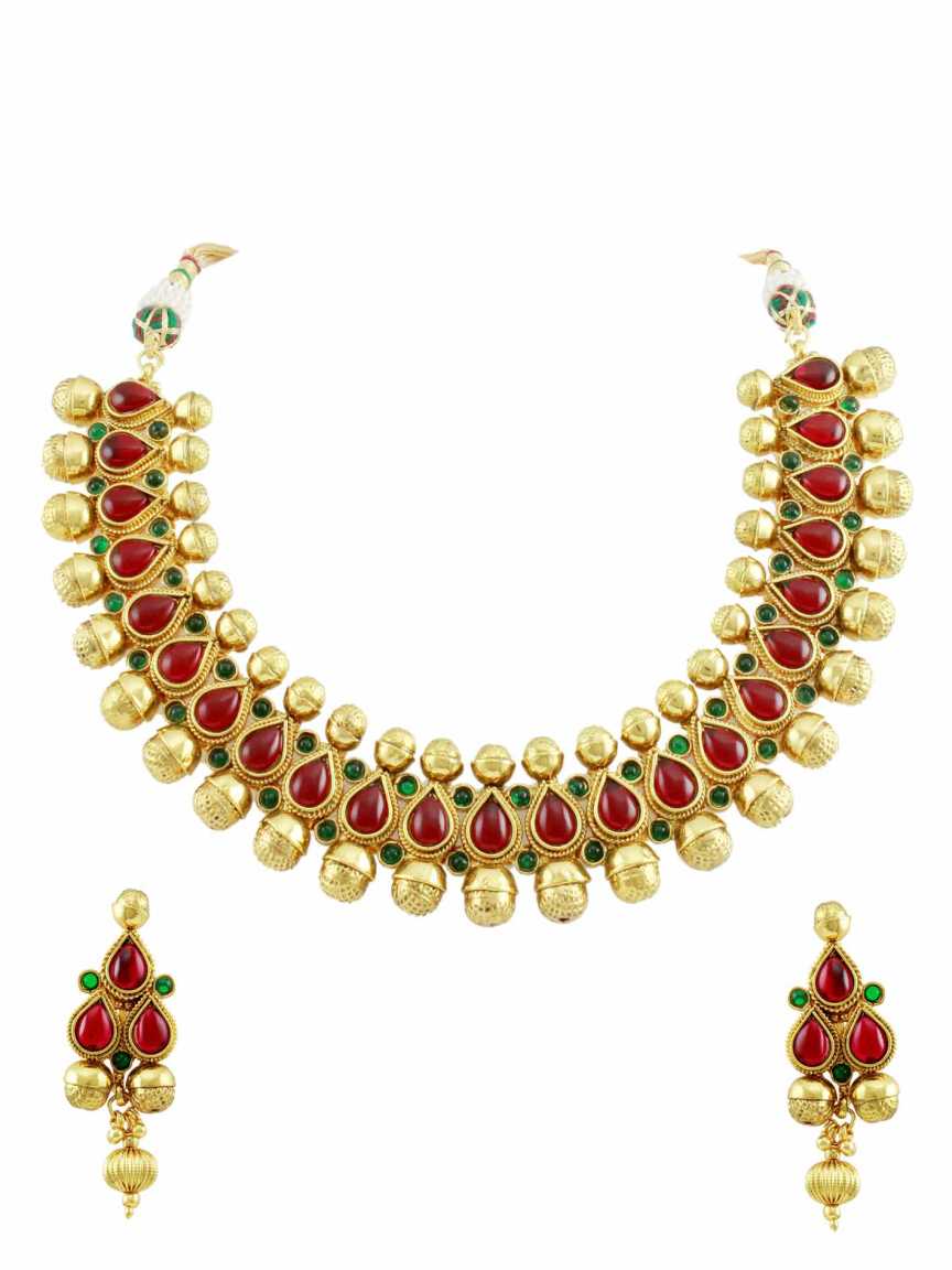 NECKLACE EARRING in CHECKERED POLKI Style | Design - 10693