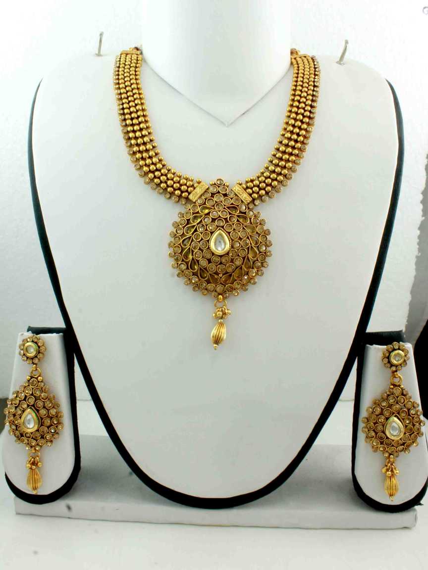 NECKLACE EARRING in CHECKERED POLKI Style | Design - 10732