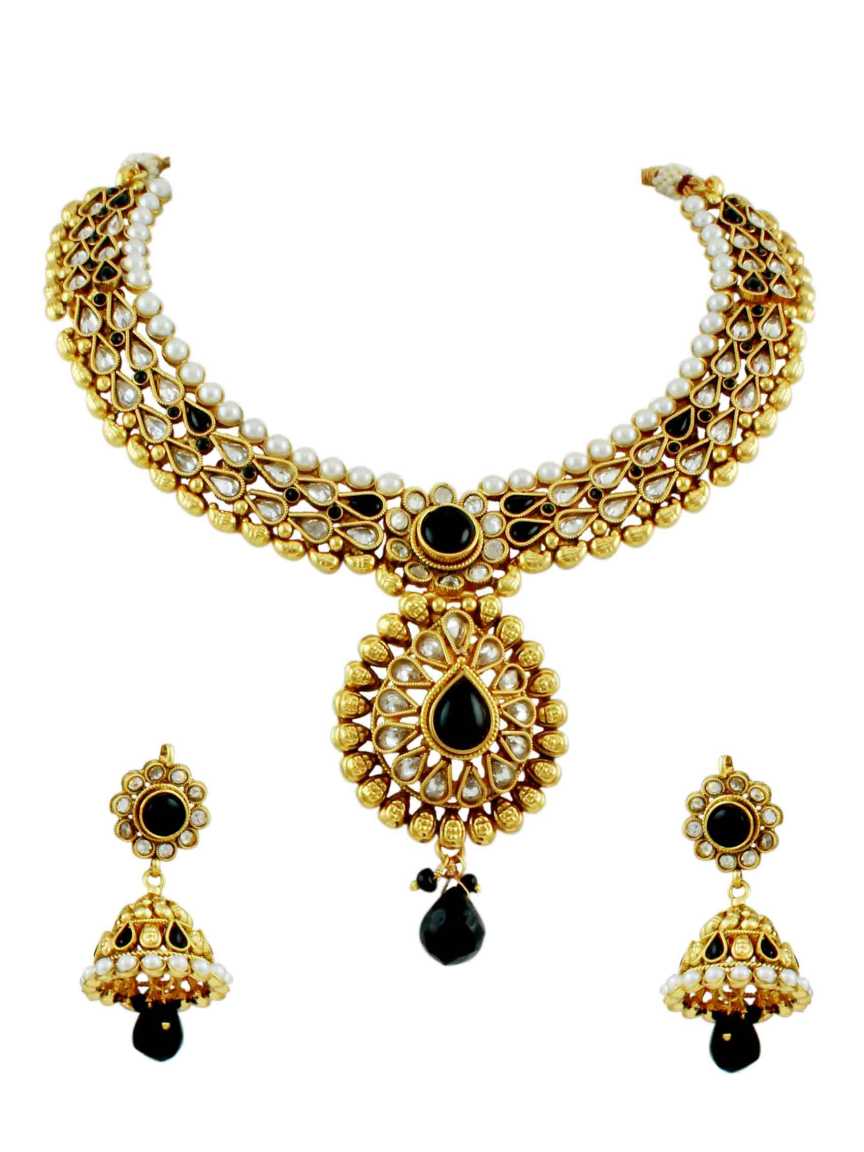 NECKLACE EARRING in CHECKERED POLKI Style | Design - 10777
