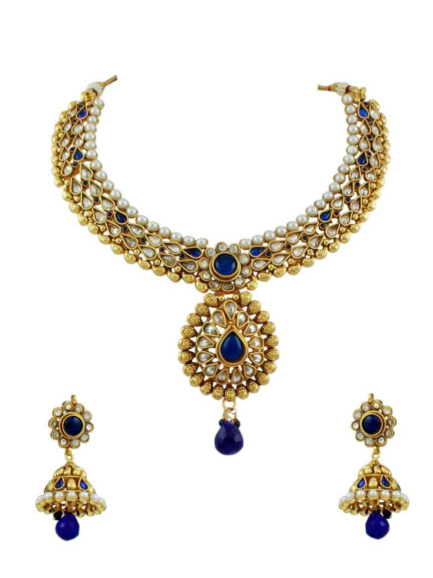 checkered_polki-necklace_earring-NLCK10777BLHG