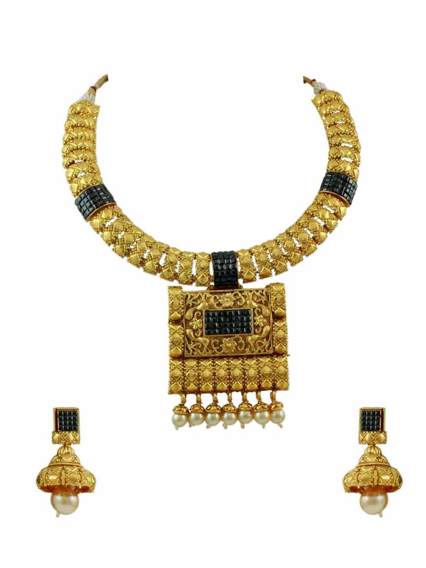 checkered_polki-necklace_earring-NLCK10790BKHG
