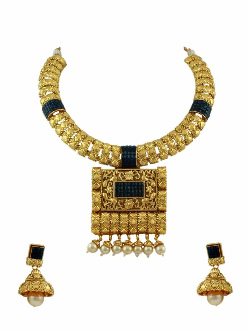NECKLACE EARRING in CHECKERED POLKI Style | Design - 10790