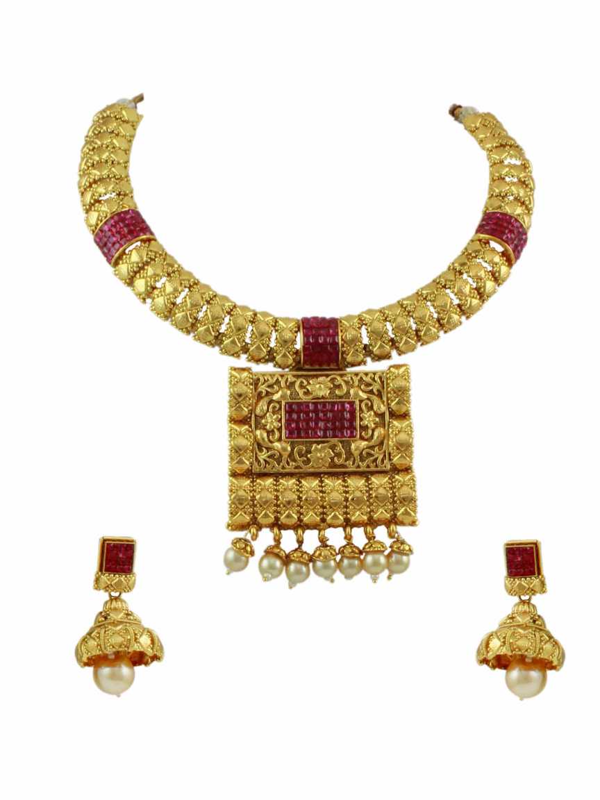 checkered_polki-necklace_earring-NLCK10790RBHG