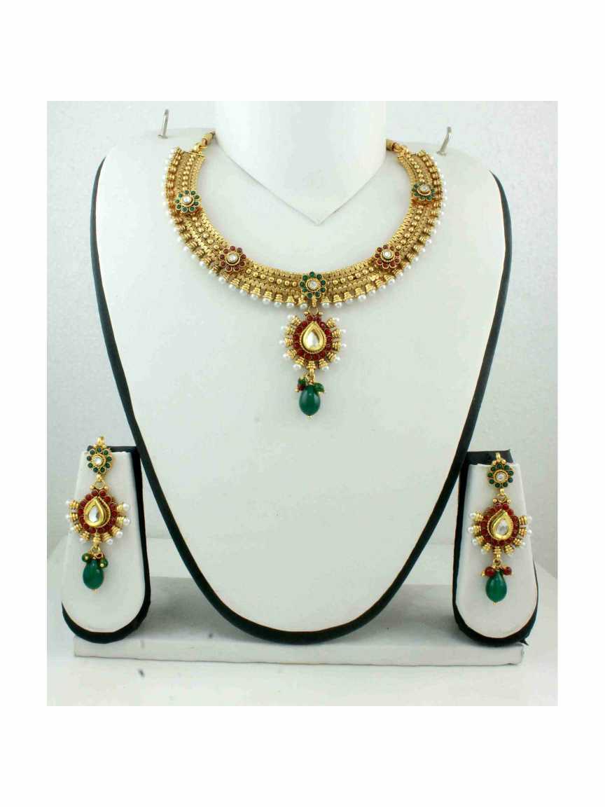 NECKLACE EARRING in CHECKERED POLKI Style | Design - 11046