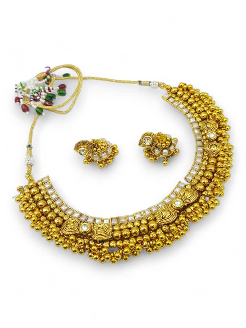 NECKLACE EARRING IN CHECKERED POLKI STYLE | DESIGN - 12060