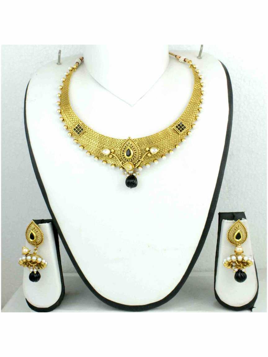 NECKLACE EARRING in CHECKERED POLKI Style | Design - 12553