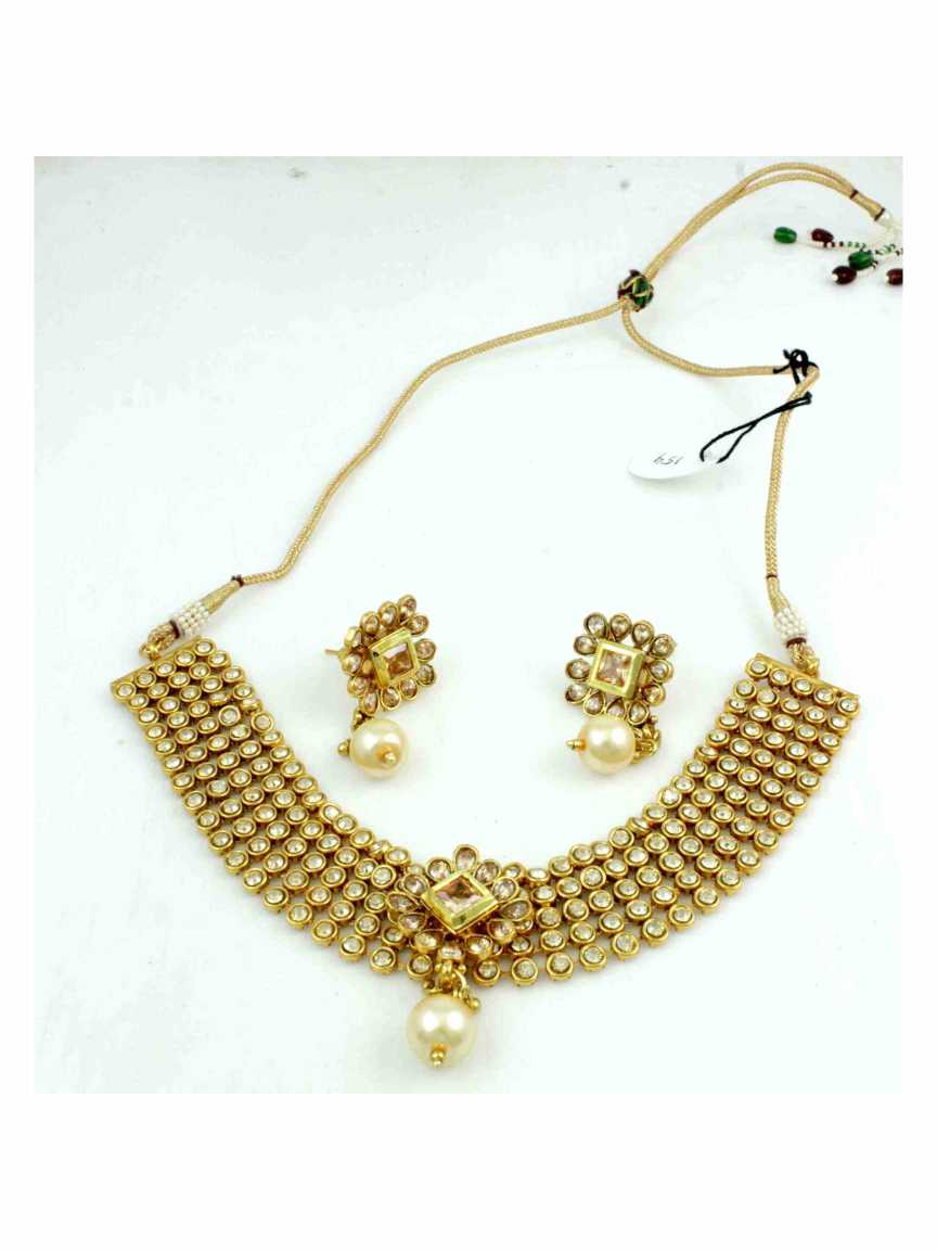 NECKLACE EARRING in CHECKERED POLKI Style | Design - 12706