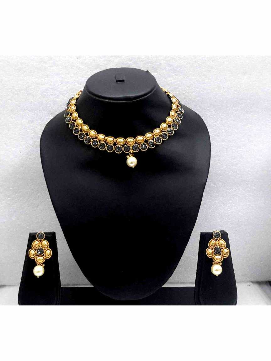 NECKLACE EARRING in CHECKERED POLKI Style | Design - 13125