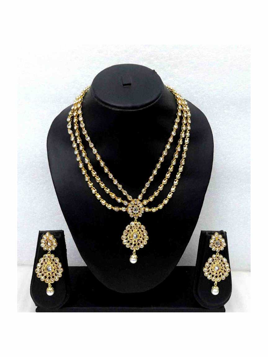 NECKLACE EARRING in CHECKERED POLKI Style | Design - 13128