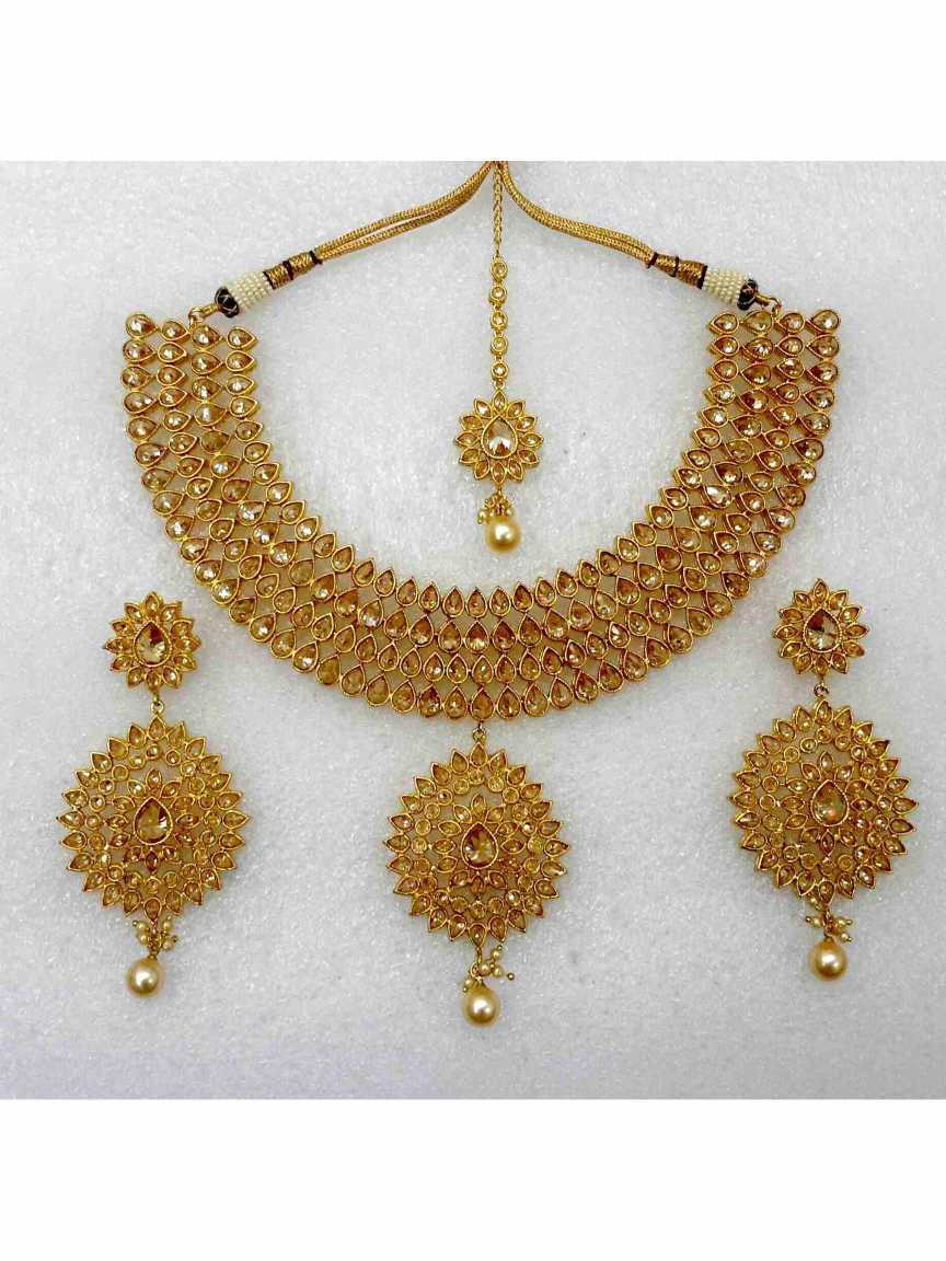 NECKLACE EARRING in CHECKERED POLKI Style | Design - 13129