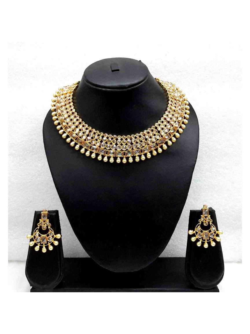 NECKLACE EARRING in CHECKERED POLKI Style | Design - 13189