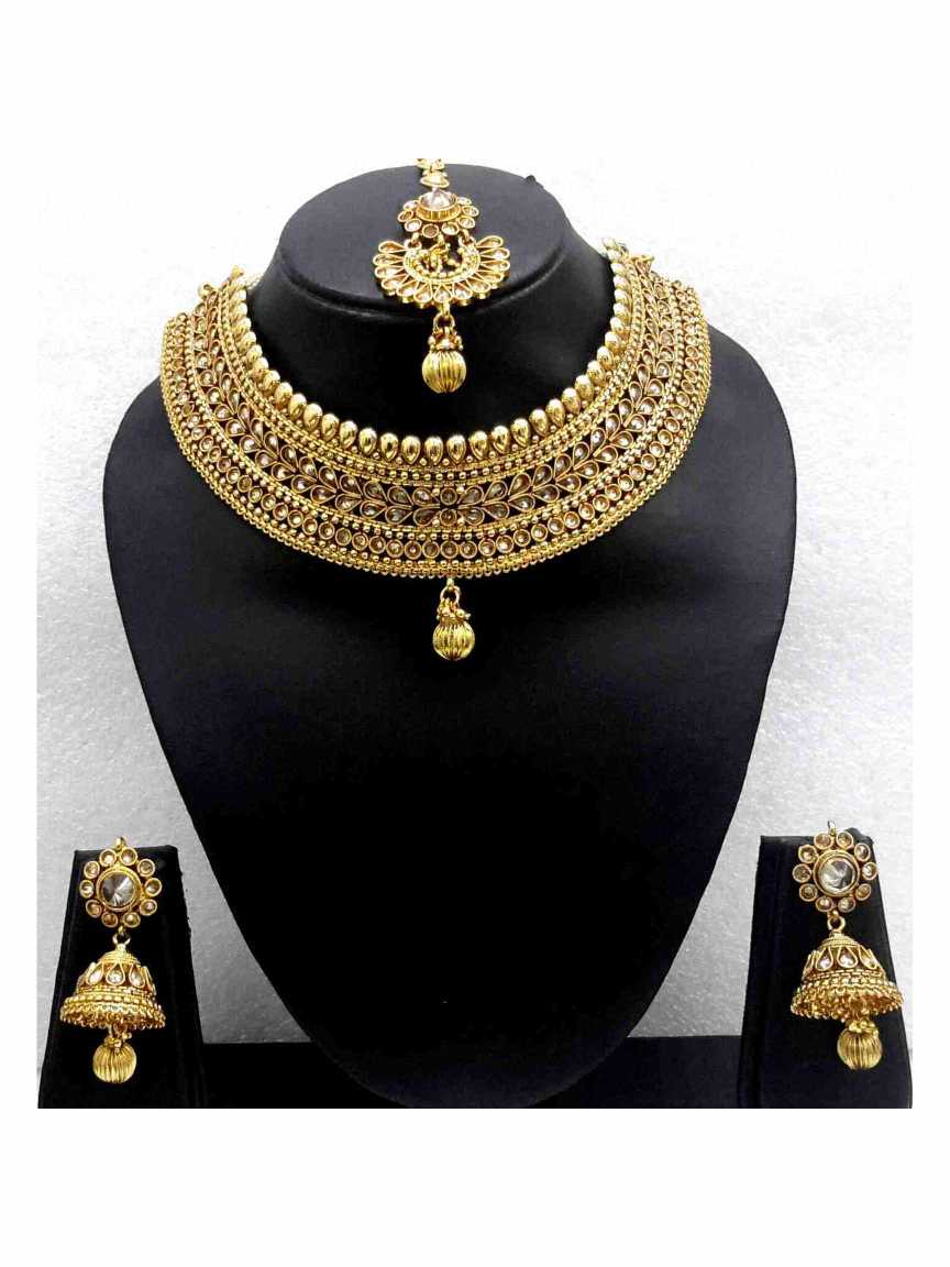 NECKLACE EARRING in CHECKERED POLKI Style | Design - 13190