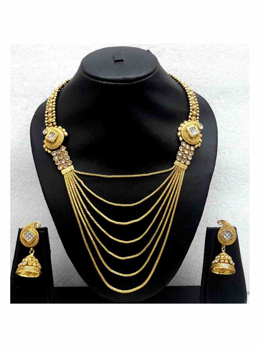 NECKLACE EARRING in CHECKERED POLKI Style | Design - 13197