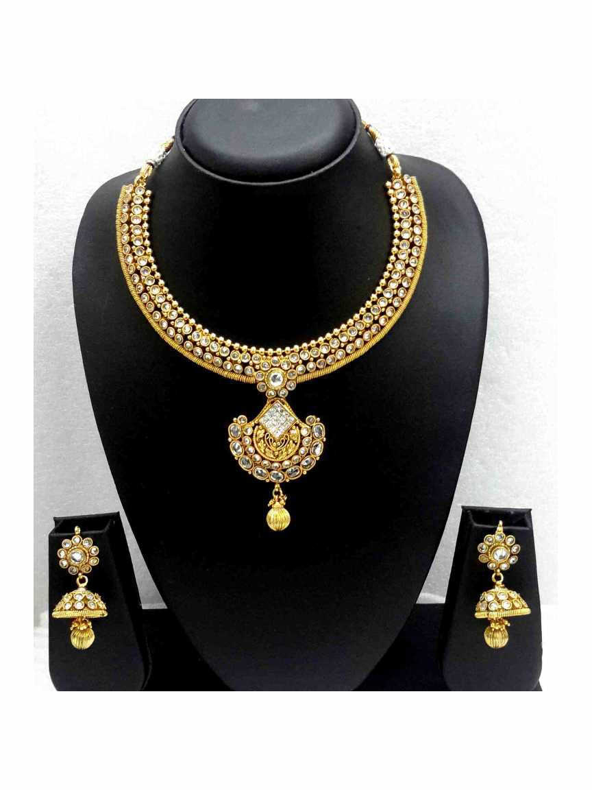 NECKLACE EARRING in CHECKERED POLKI Style | Design - 13203