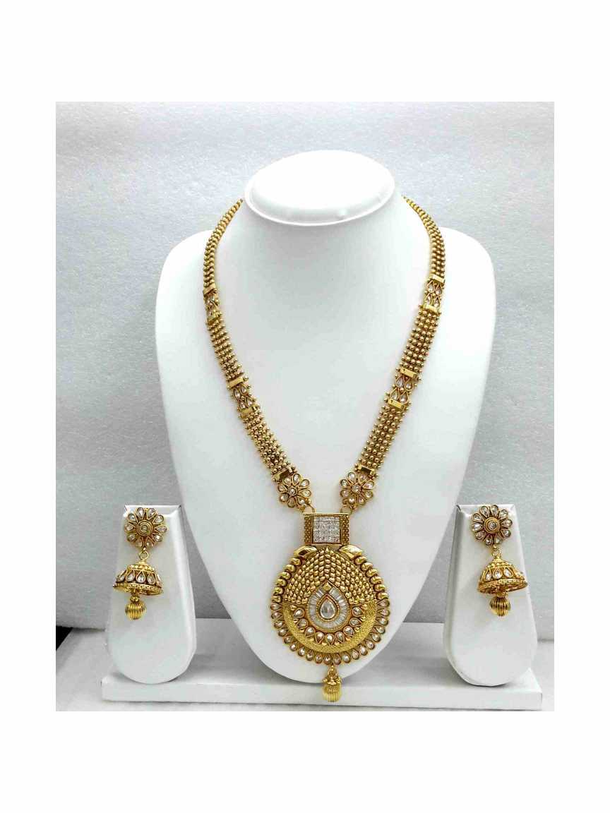 NECKLACE EARRING in CHECKERED POLKI Style | Design - 13459
