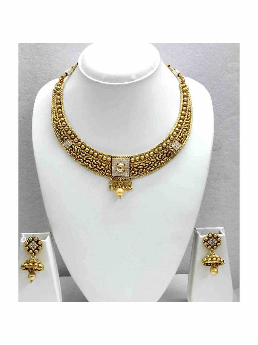 NECKLACE EARRING in CHECKERED POLKI Style | Design - 13460
