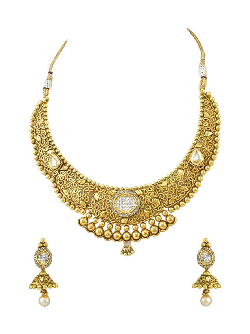 NECKLACE EARRING in CHECKERED POLKI Style | Design - 13465