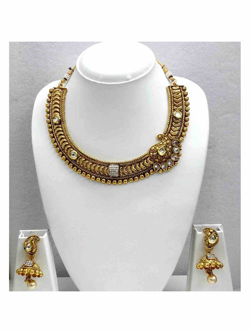 NECKLACE EARRING in CHECKERED POLKI Style | Design - 13466