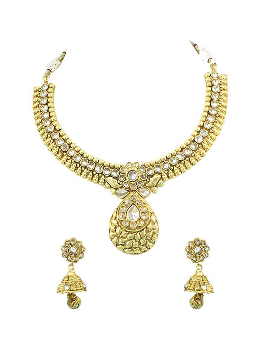 NECKLACE EARRING in CHECKERED POLKI Style | Design - 13543